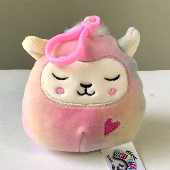 Squishmallow Leslie Llama Clip Keychain Plush Rainbow Tie-Dye Backpack Bag Charm - Picture 1 of 8